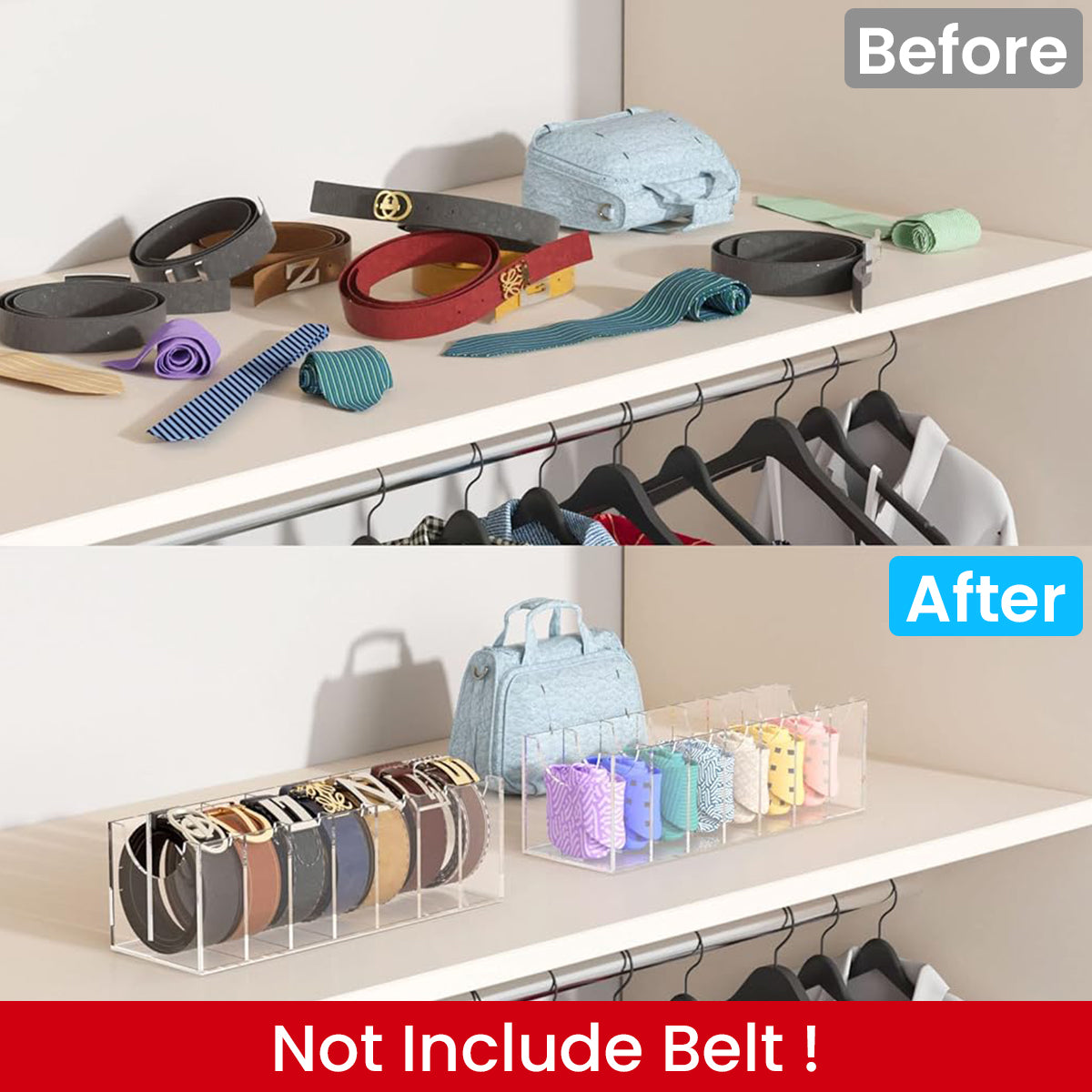 MAYCREATE Belt Organizer, Acrylic 7-Compartments Belt Container Storage Holder, Clear Belt Container Display Holder for Closet Tie and Bow Watch Jewelry Bracelets Ring Cosmetic MAYCREATE Belt Organizer, Acrylic 7-Compartments Belt Container Storage Holder, Clear Belt Container Display Holder for Closet Tie and Bow Watch Jewelry Bracelets Ring Cosmetic
